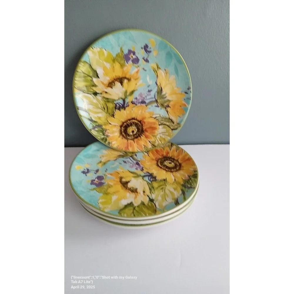 Certified International Sunflower Accent Plates Set of 4 Floral‎
